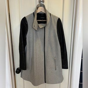 CLUB MONACO Italian wool with leather sleeves coat